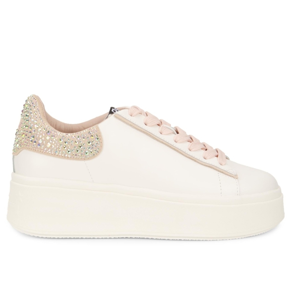 Ash Cream Platform Sneakers with Rhinestones